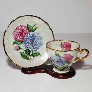 Norcrest Teacup and Saucer September Birthday Aster Vintage